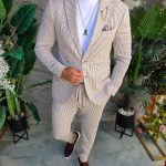 Costum de bărbați, Maro cu dungi albe : Sacou si Pantalon - C5293