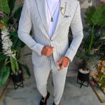 Costum de bărbați, Gri cu dungi albe: Sacou si Pantalon - C5295