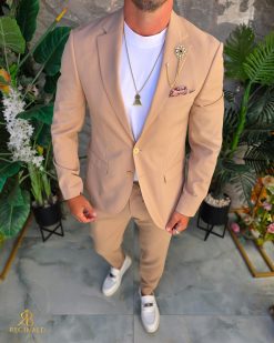 Costum de bărbați, Crem: Sacou si Pantalon - C5298