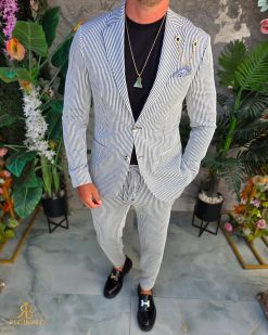 Costum de bărbați, Negru cu dungi albe: Sacou si Pantalon - C5301
