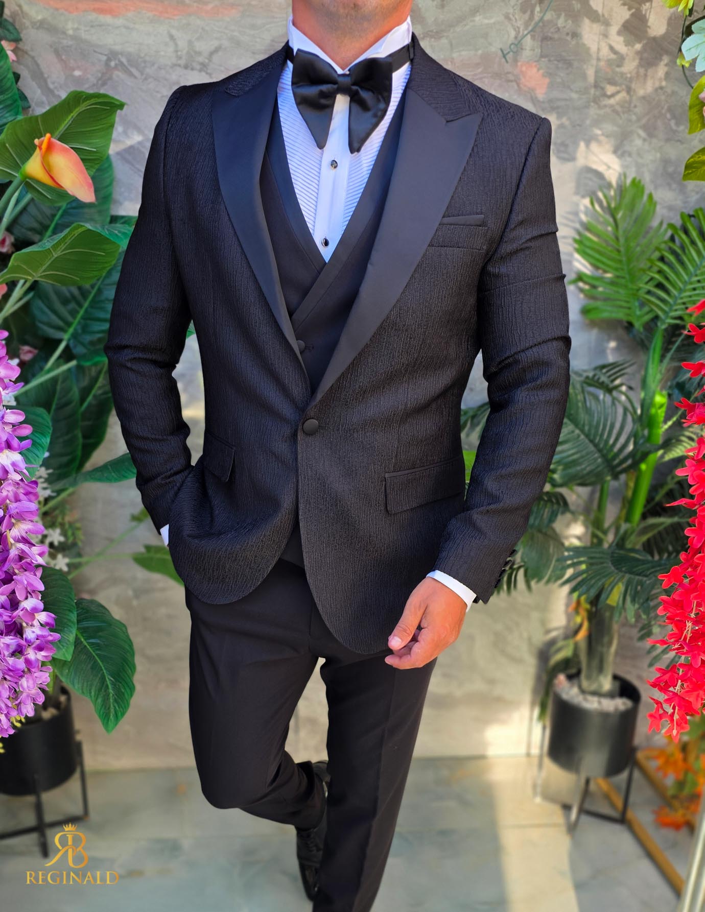 Costum de barbati de ceremonie Set: Sacou, Vesta, Pantalon, Papion- C5277 - imagine 2