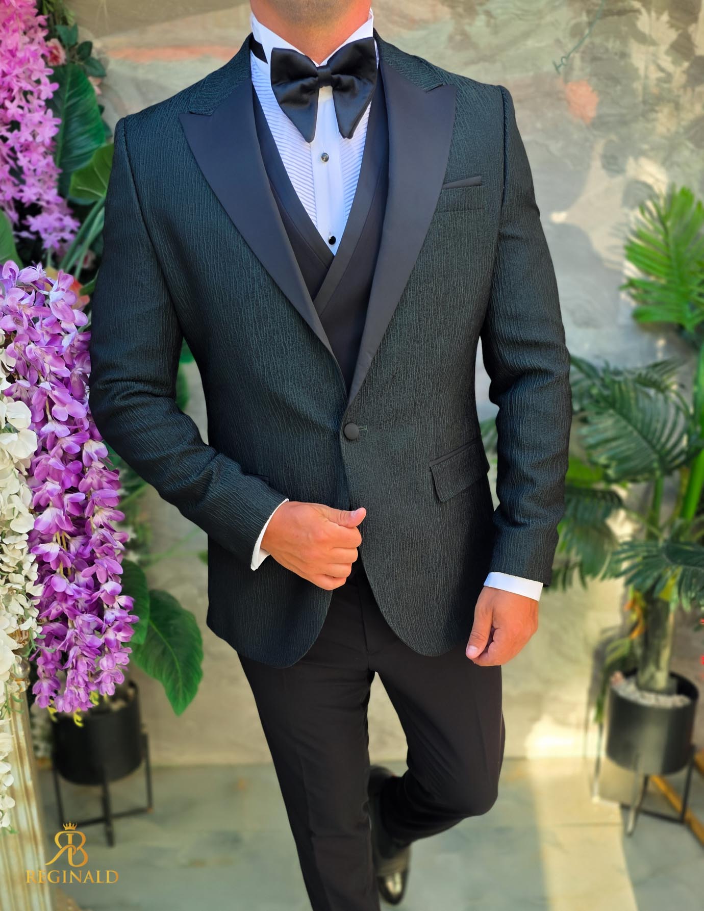 Costum de barbati de ceremonie Set: Sacou, Vesta, Pantalon, Papion- C5278 - imagine 2