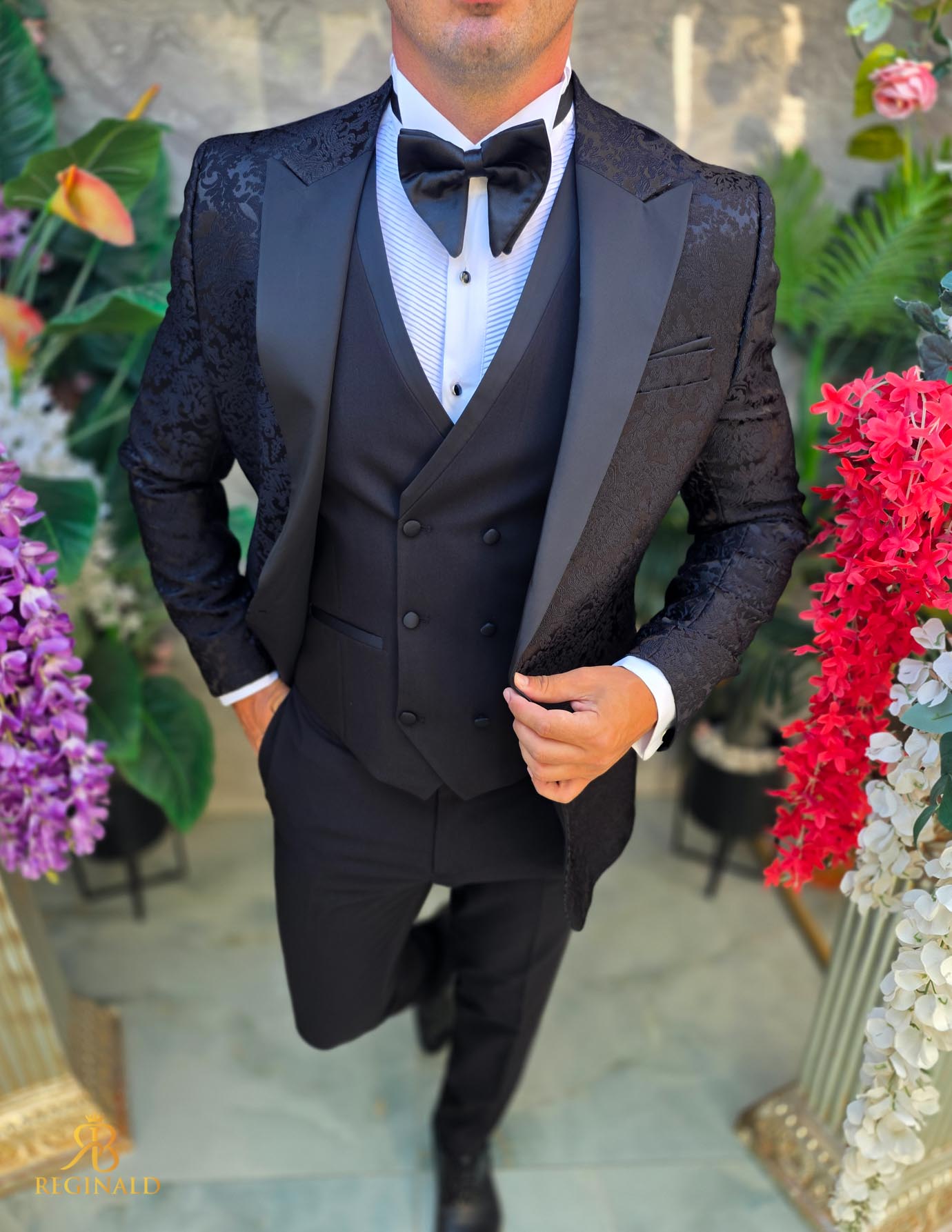 Costum de barbati de ceremonie Set: Sacou, Vesta, Pantalon, Papion- C5281 - imagine 4