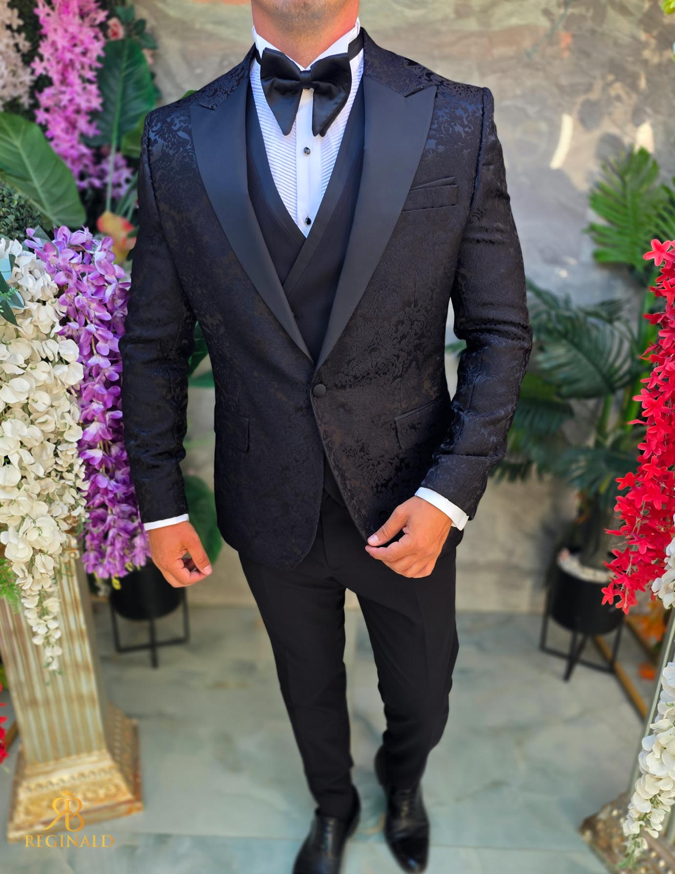 Costum de barbati de ceremonie Set: Sacou, Vesta, Pantalon, Papion- C5281 - imagine 3