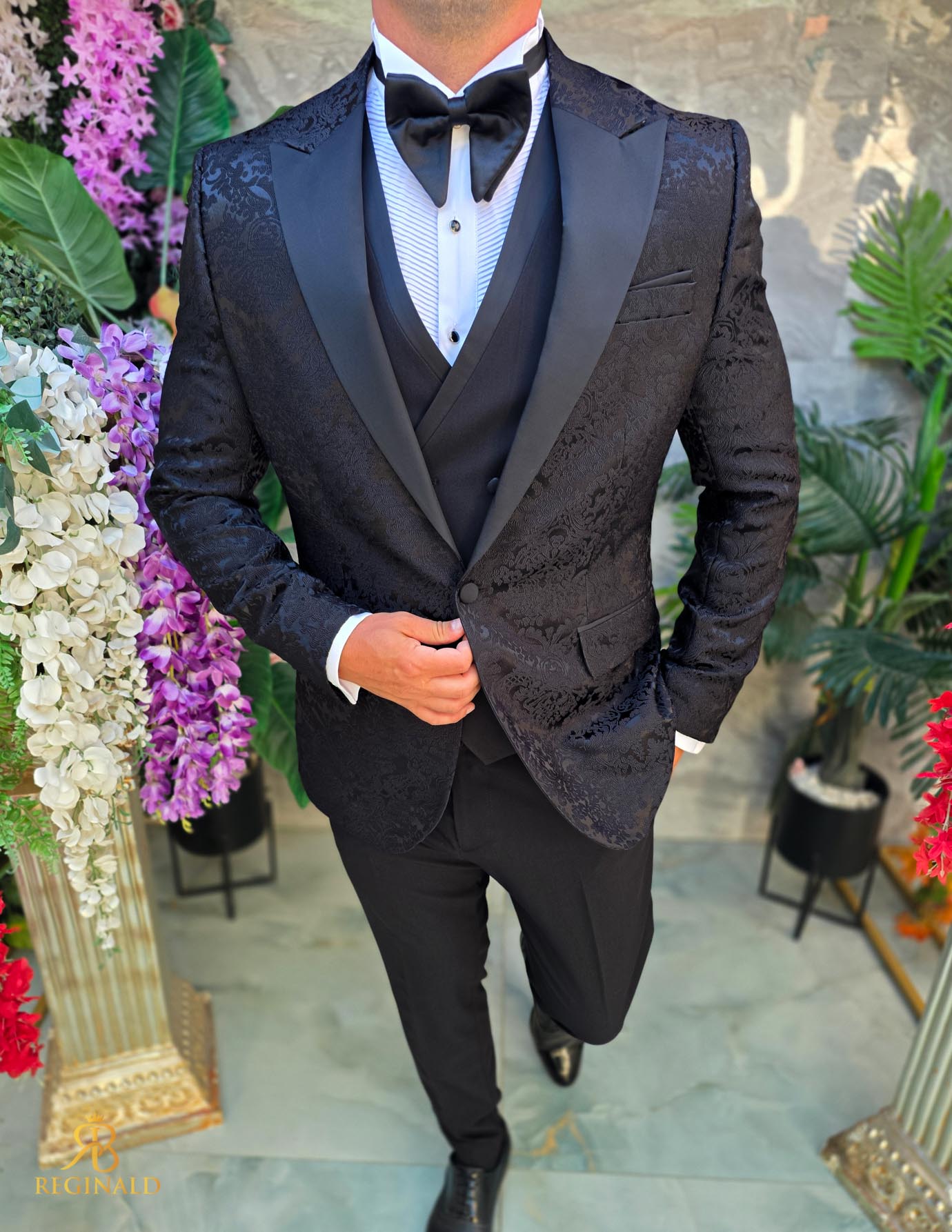 Costum de barbati de ceremonie Set: Sacou, Vesta, Pantalon, Papion- C5281 - imagine 5