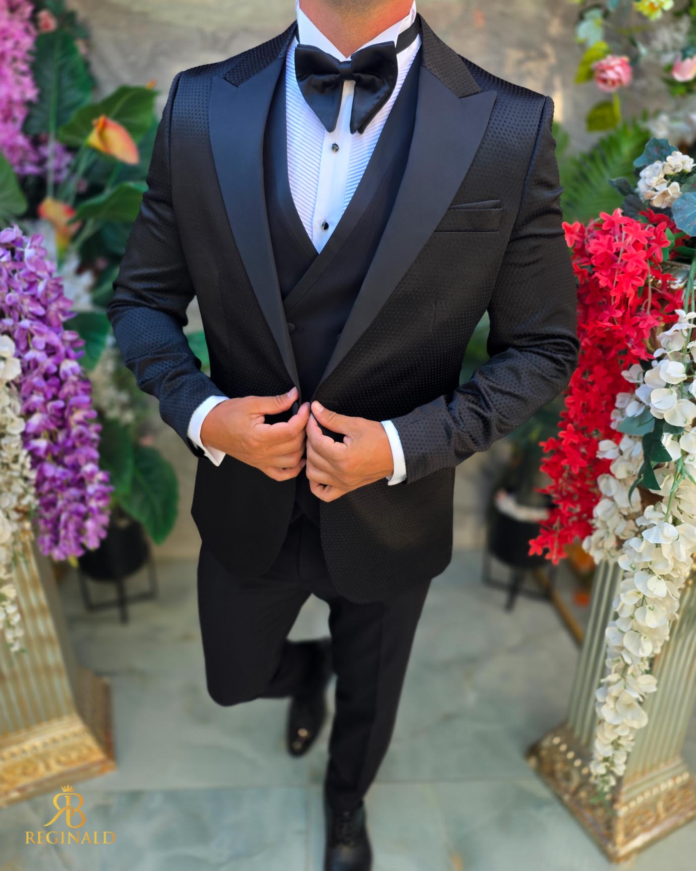 Costum de barbati de ceremonie Set: Sacou, Vesta, Pantalon, Papion- C5283 - imagine 6