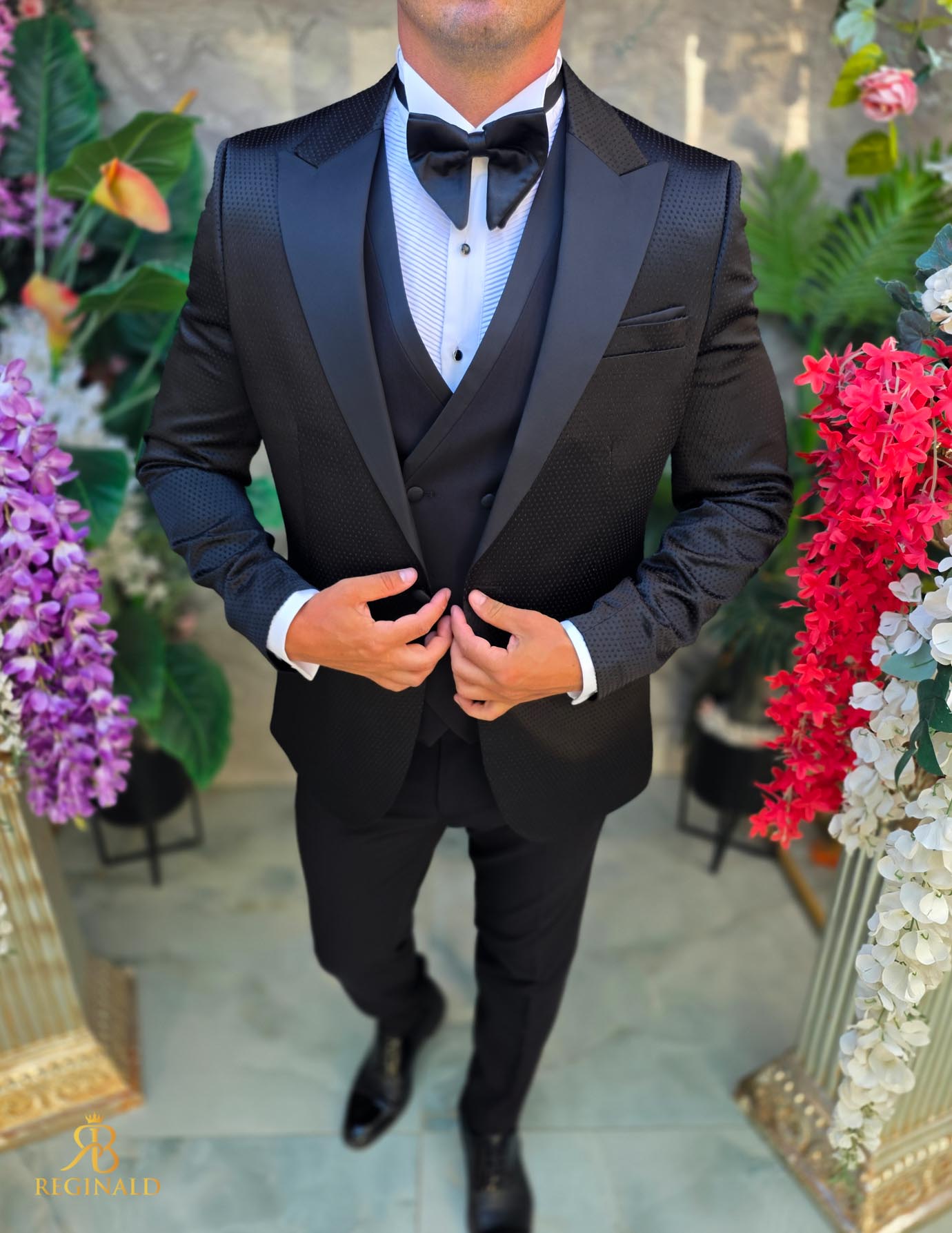 Costum de barbati de ceremonie Set: Sacou, Vesta, Pantalon, Papion- C5283 - imagine 5