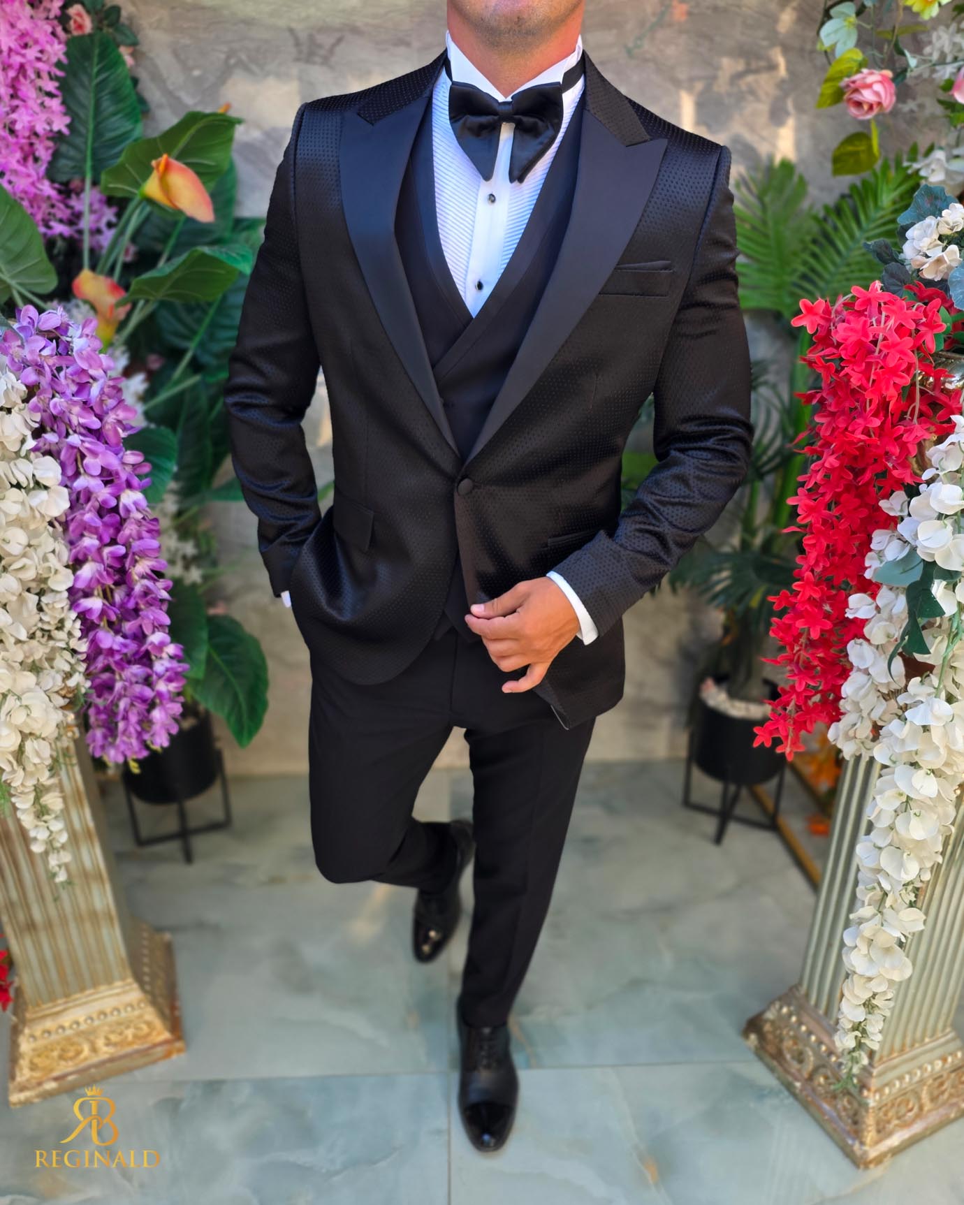 Costum de barbati de ceremonie Set: Sacou, Vesta, Pantalon, Papion- C5283 - imagine 3