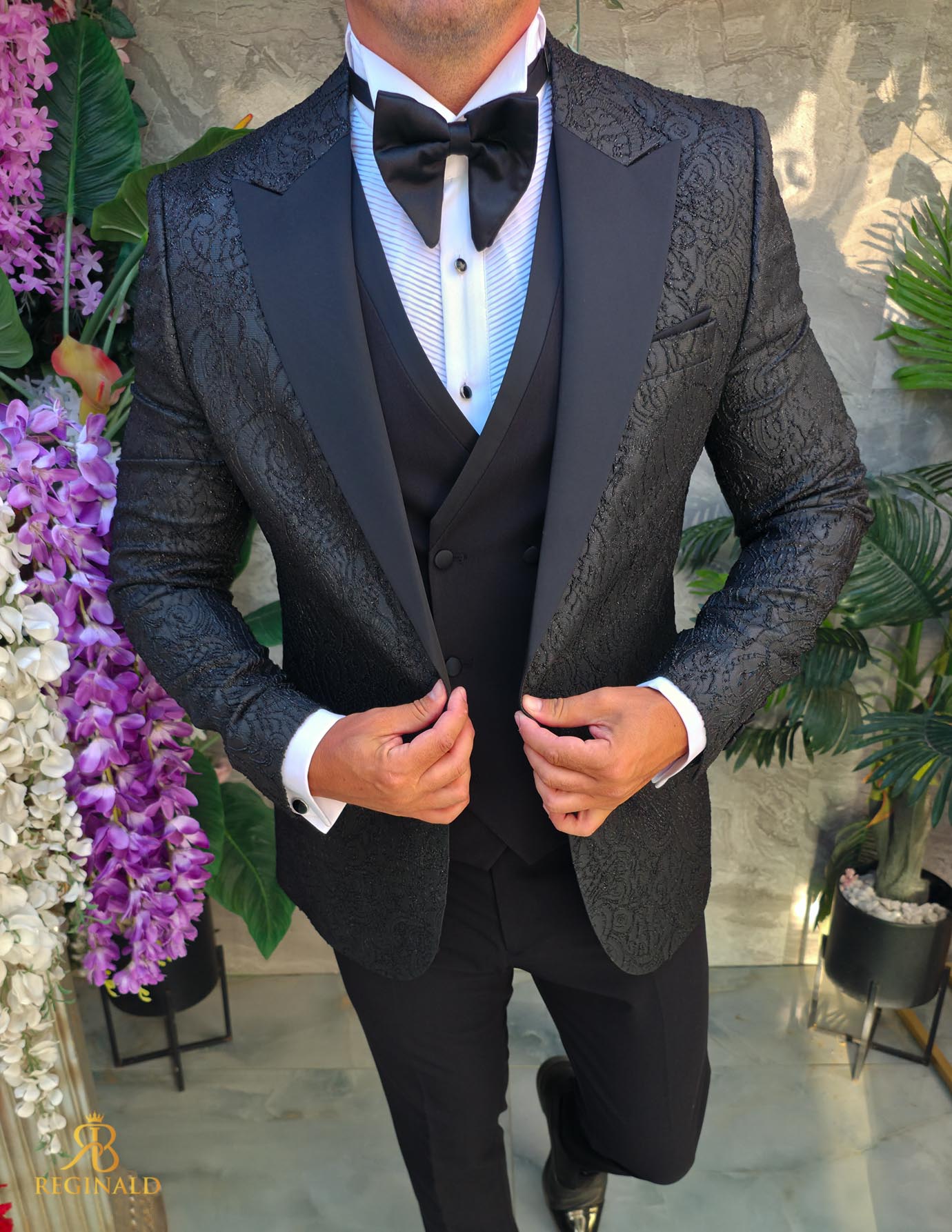 Costum de barbati de ceremonie Set: Sacou, Vesta, Pantalon, Papion- C5275 - imagine 2