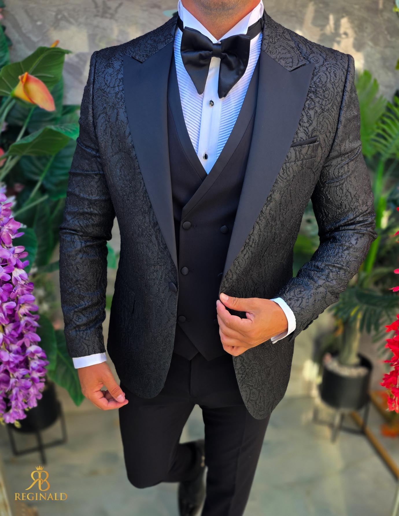 Costum de barbati de ceremonie Set: Sacou, Vesta, Pantalon, Papion- C5275 - imagine 3