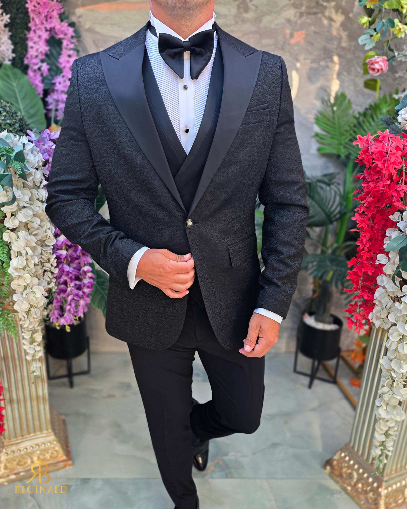 Costum de barbati de ceremonie Set: Sacou, Vesta, Pantalon, Papion- C5288 - imagine 2