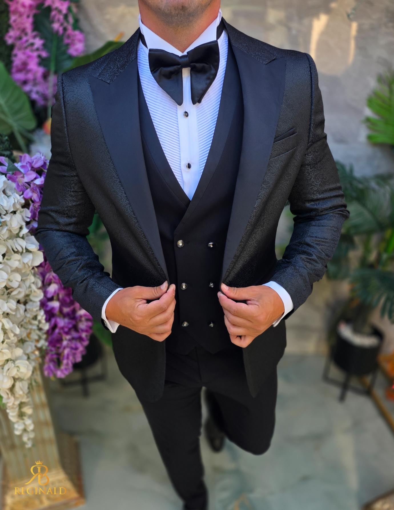 Costum de barbati de ceremonie Set: Sacou, Vesta, Pantalon, Papion- C5288 - imagine 3