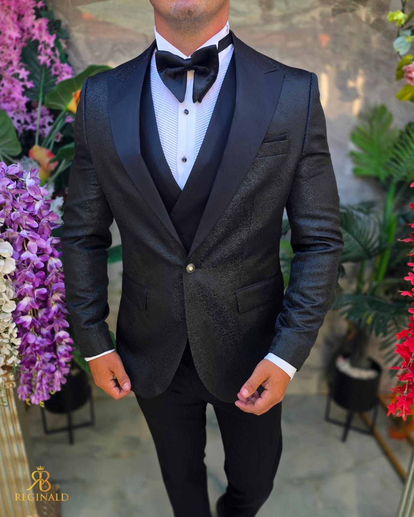 Costum de barbati de ceremonie Set: Sacou, Vesta, Pantalon, Papion- C5288 - imagine 5