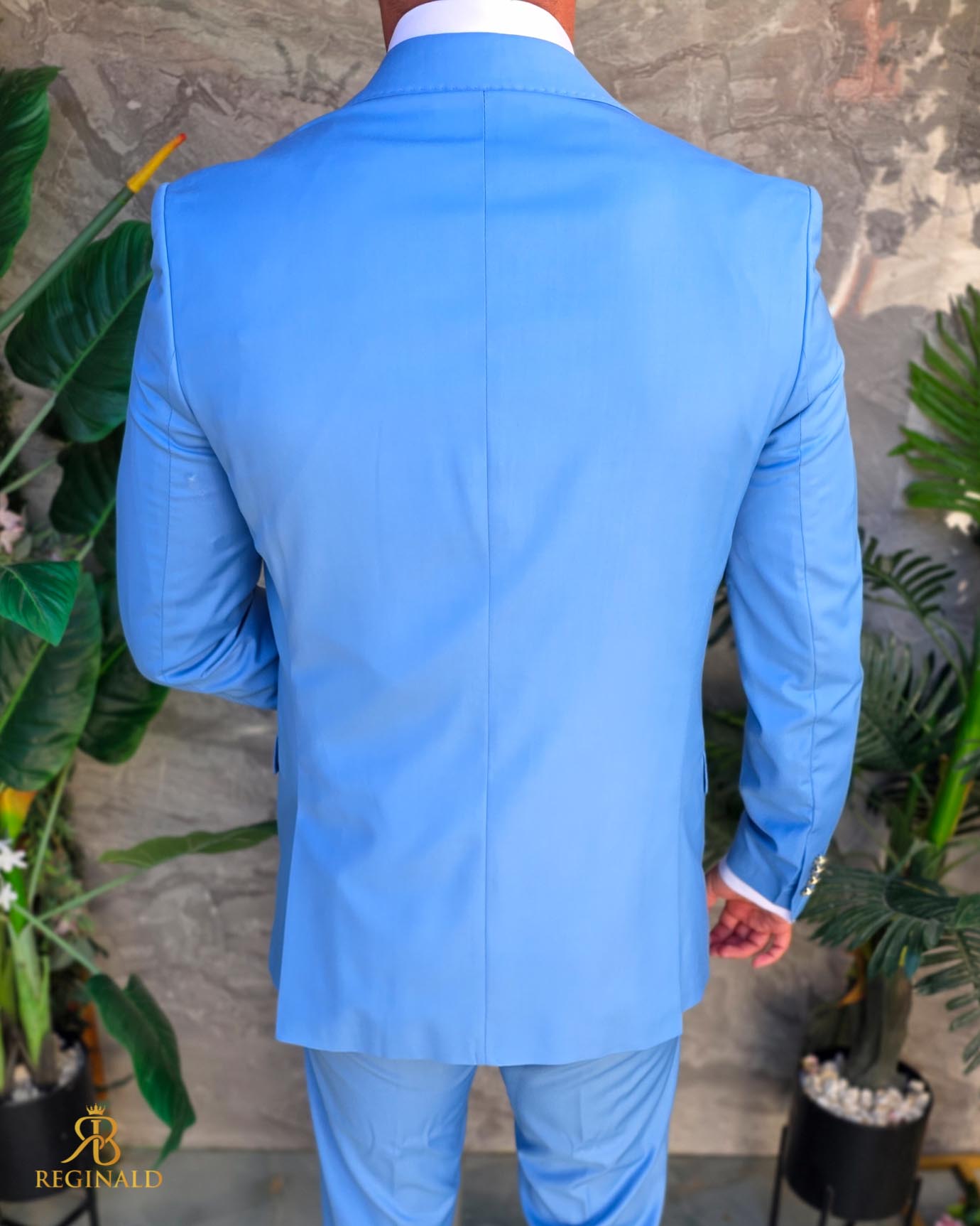 Costum de bărbați, Albastru cu nasturi aurii: Sacou, Vesta si Pantalon - C5307 - imagine 6