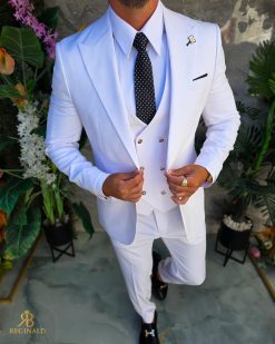 Alternative view of Costum de bărbați, alb cu nasturi aurii : Sacou, Vesta si Pantalon - C5304