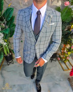 Alternative view of Costum de bărbați, Verde in carouri: Sacou, Vesta si Pantalon - C5306