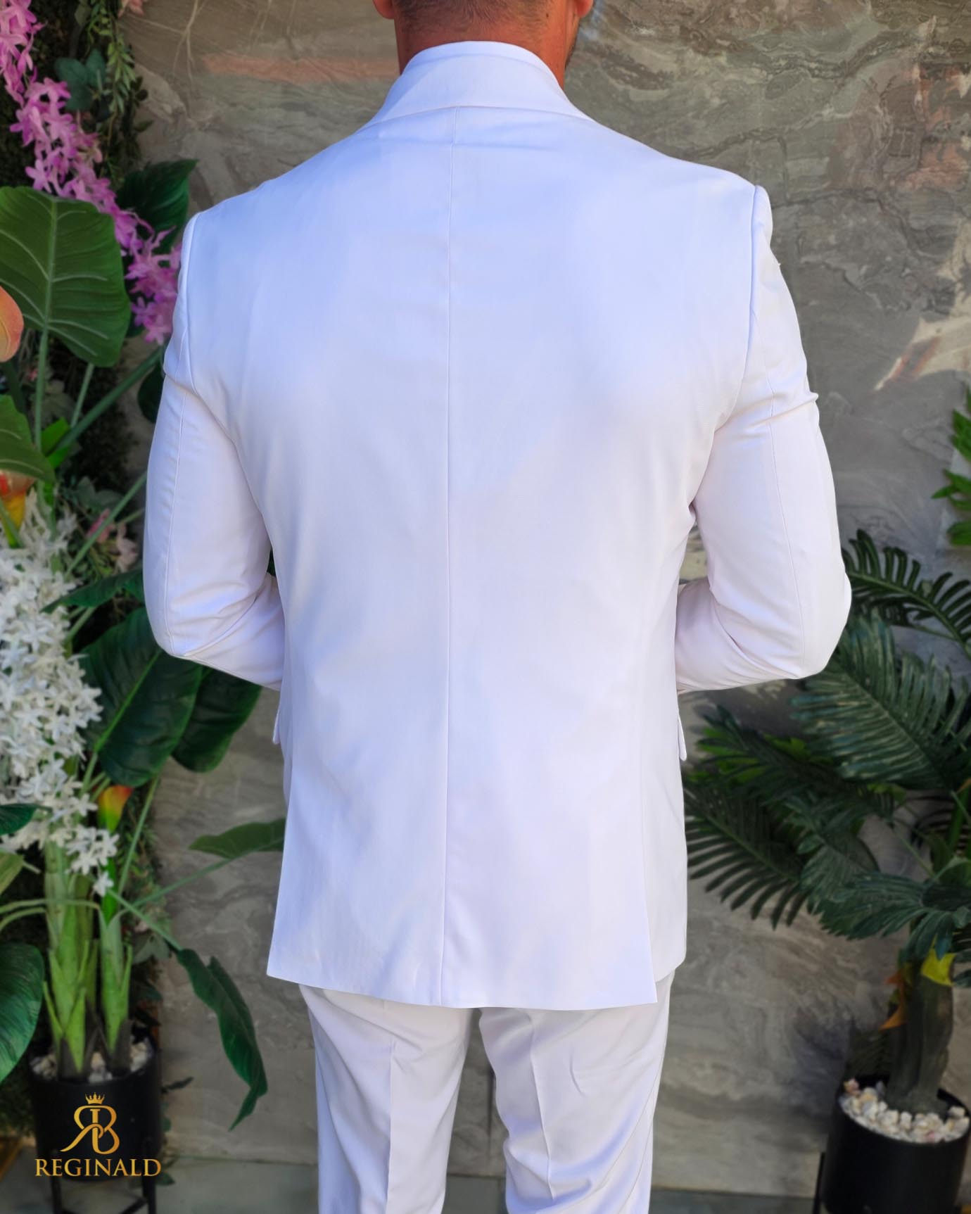 Costum de bărbați, alb cu nasturi aurii : Sacou, Vesta si Pantalon - C5304 - imagine 5