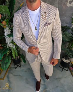 Alternative view of Costum de bărbați, Maro cu dungi albe : Sacou si Pantalon - C5293