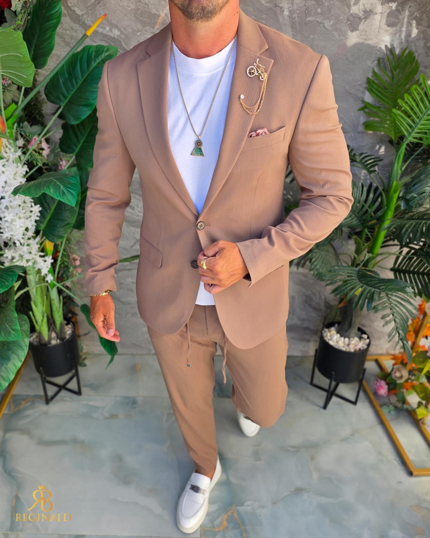 Costum de bărbați, Maro deschis: Sacou si Pantalon - C5290 - imagine 3