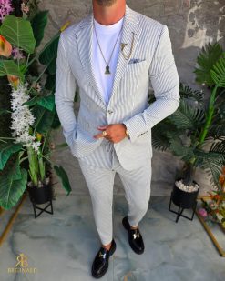Alternative view of Costum de bărbați, Gri cu dungi albe: Sacou si Pantalon - C5295