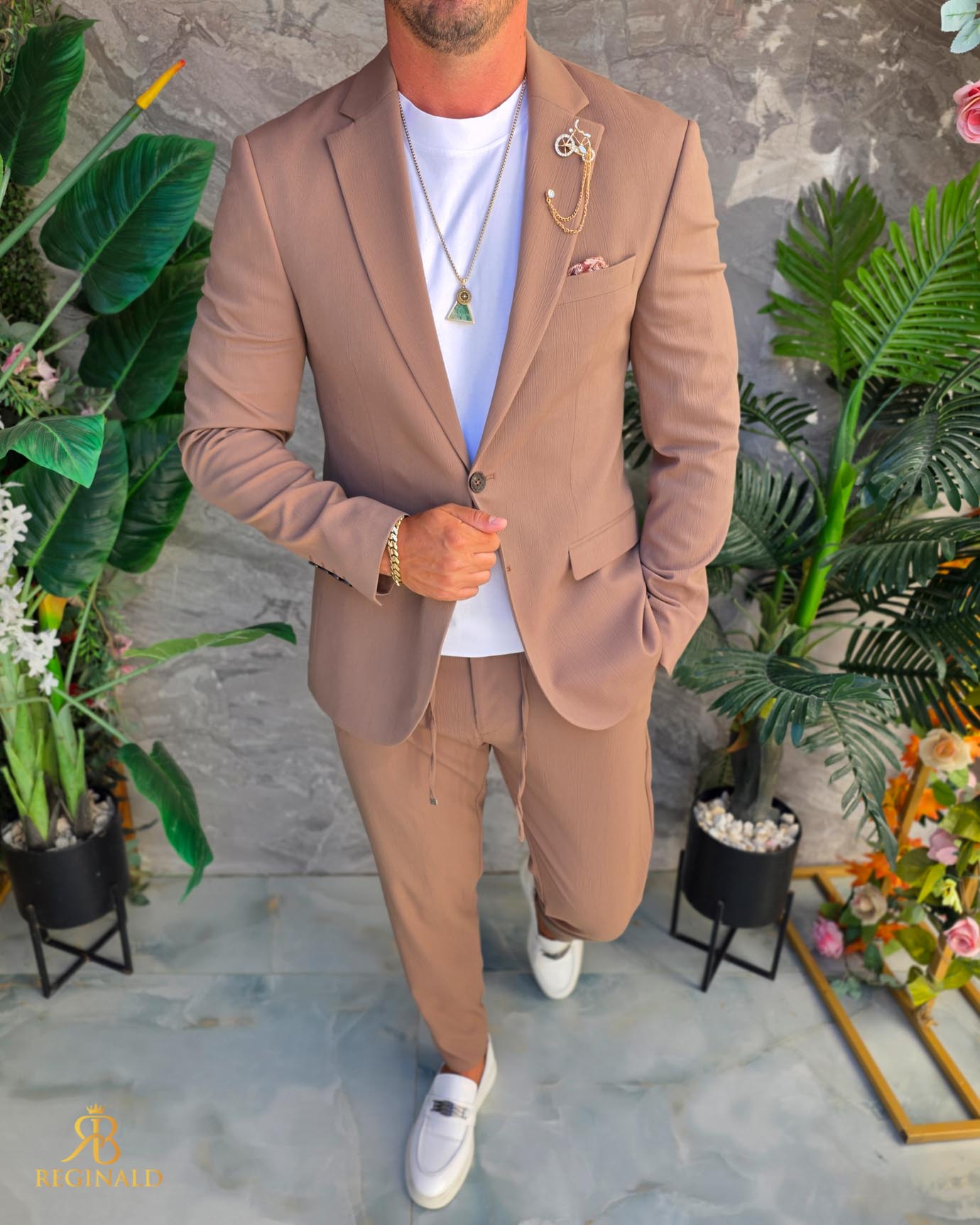 Costum de bărbați, Maro deschis: Sacou si Pantalon - C5290 - imagine 2