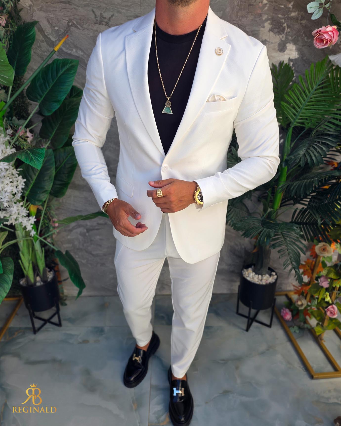 Costum de bărbați, Alb: Sacou si Pantalon - C5300 - imagine 2