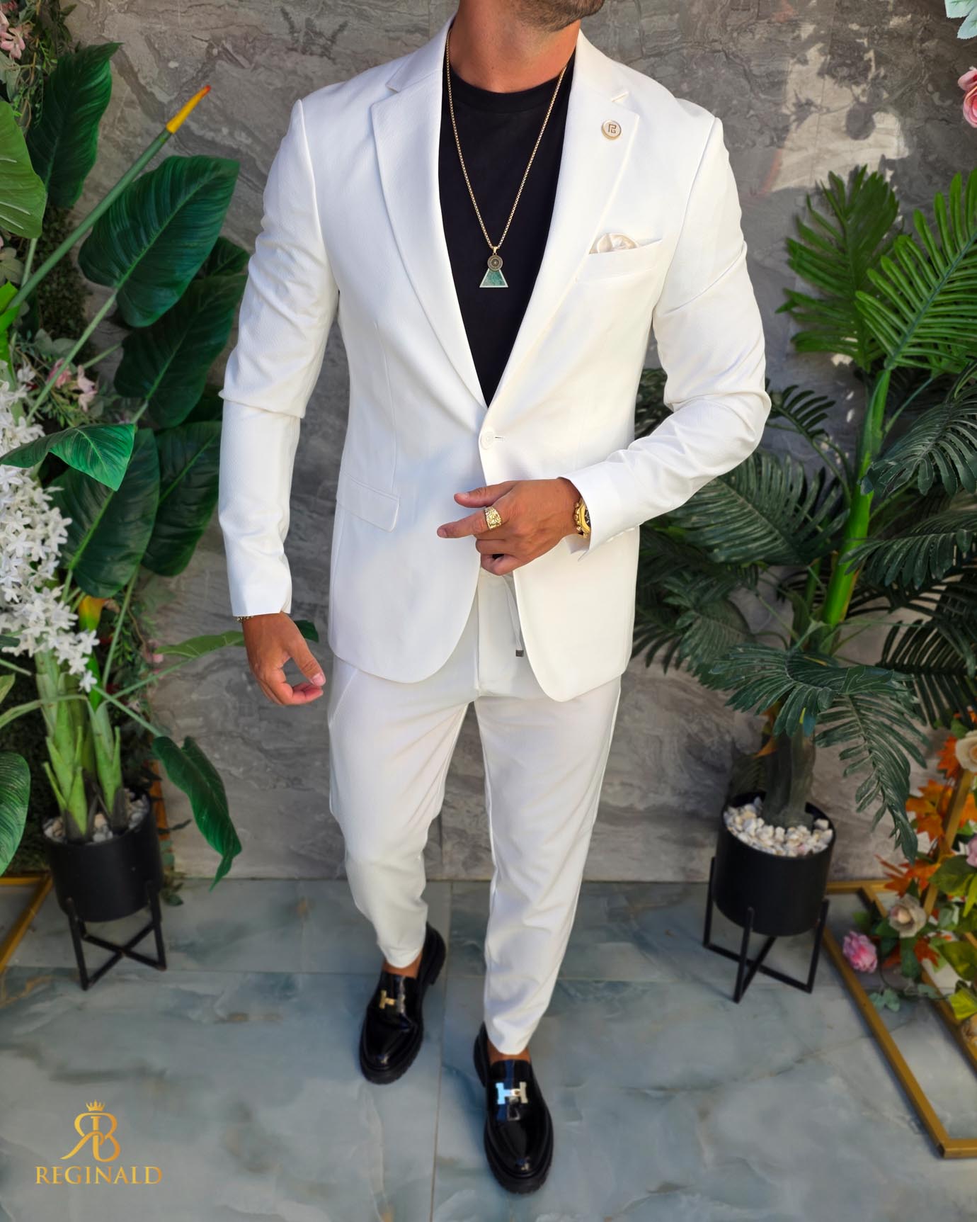 Costum de bărbați, Alb: Sacou si Pantalon - C5300 - imagine 3