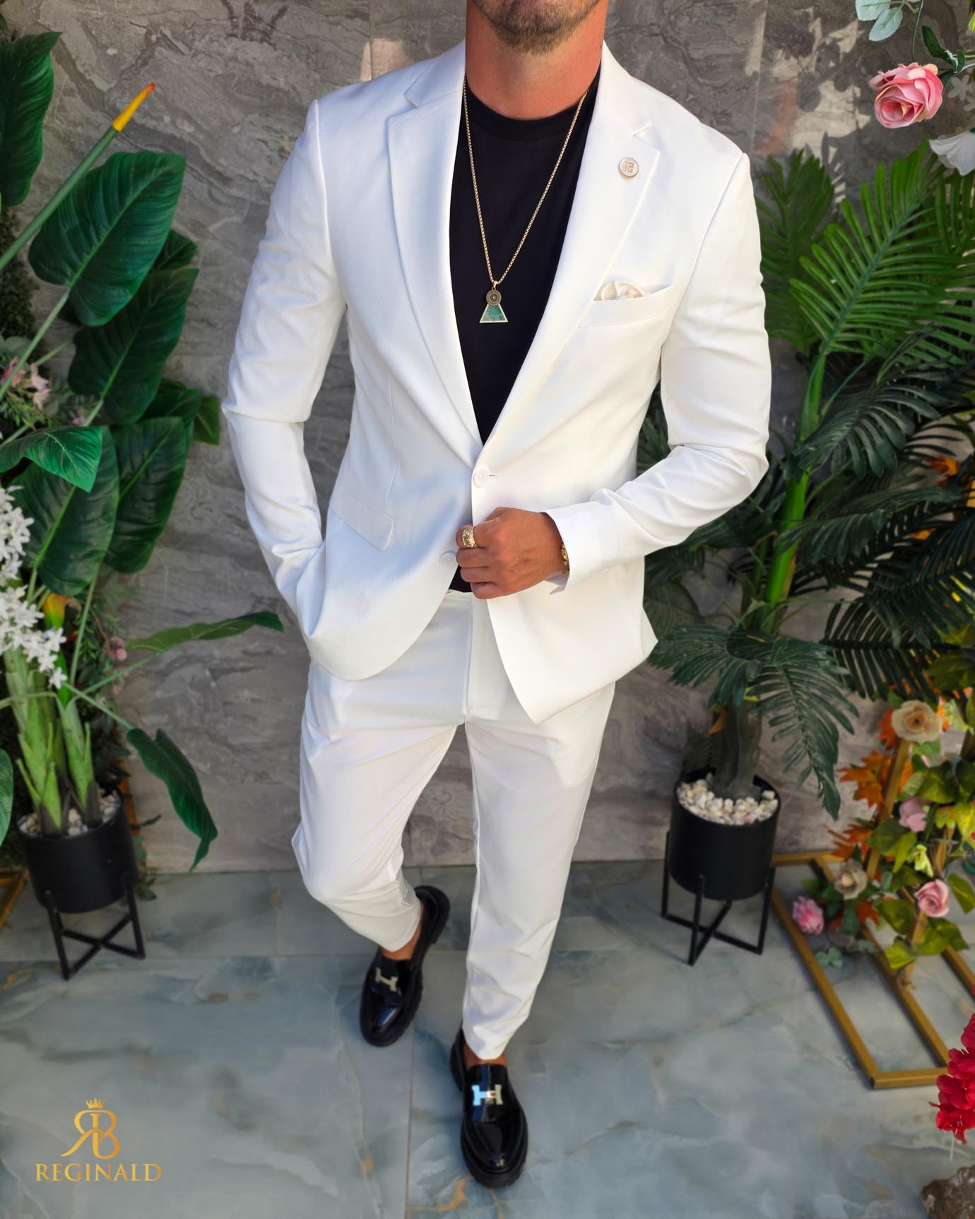 Costum de bărbați, Alb: Sacou si Pantalon - C5300 - imagine 5