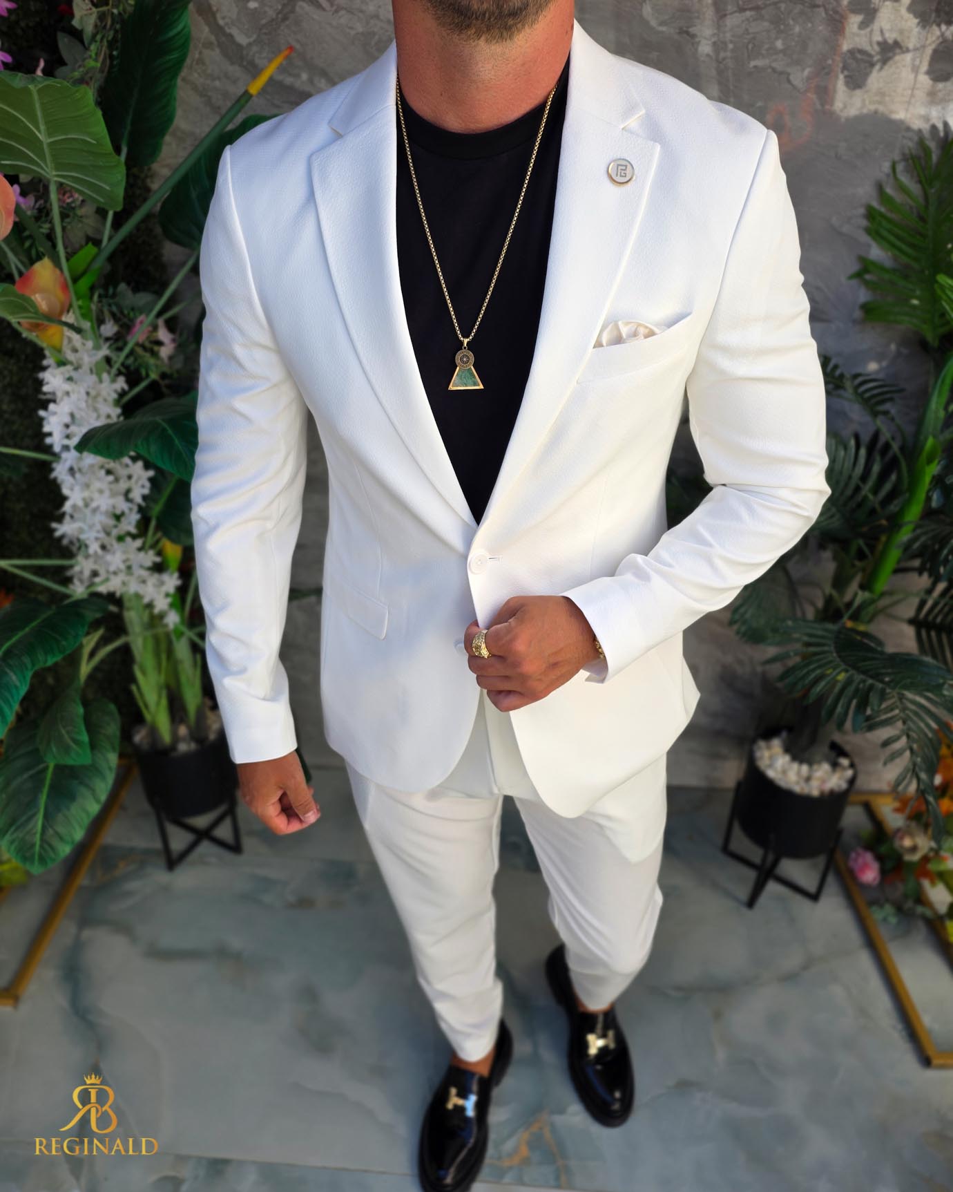 Costum de bărbați, Alb: Sacou si Pantalon - C5300 - imagine 6