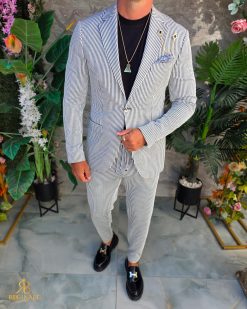 Alternative view of Costum de bărbați, Negru cu dungi albe: Sacou si Pantalon - C5301