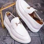Men's casual white patent leather slip-on shoes, ultra-lightweight thick sole – AD868