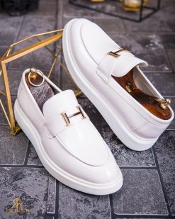 Mocasini de barbati casual, albi, talpa inalta ultra-usoara – AD868