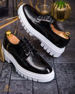 Mocasini de barbati casual, negri cu siret, talpa inalta ultra-usoara – AD857