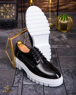 Alternative view of Mocasini de barbati casual, negri cu siret, talpa inalta ultra-usoara – AD857