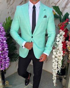 Alternative view of Sacou de bărbați, Slim Fit, Verde deschis in carouri- SC1067