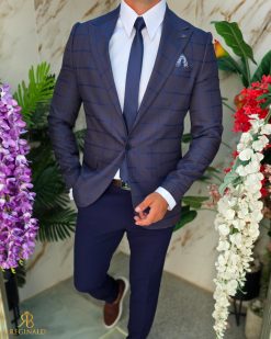 Alternative view of Sacou de bărbați, Slim Fit, Mov in carouri- SC1082