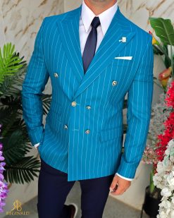 Alternative view of Sacou de bărbați, Slim Fit, Albastru cu dungi- SC1086