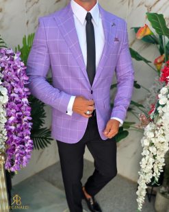 Alternative view of Sacou de bărbați, Slim Fit, Mov in carouri- SC1069