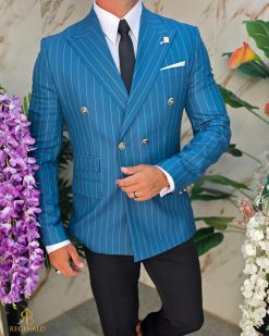 Alternative view of Sacou de bărbați, Slim Fit, Albastru cu dungi albe- SC1070