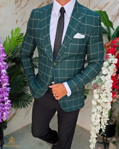 Alternative view of Sacou de bărbați, Slim Fit, Verde in carouri- SC1071