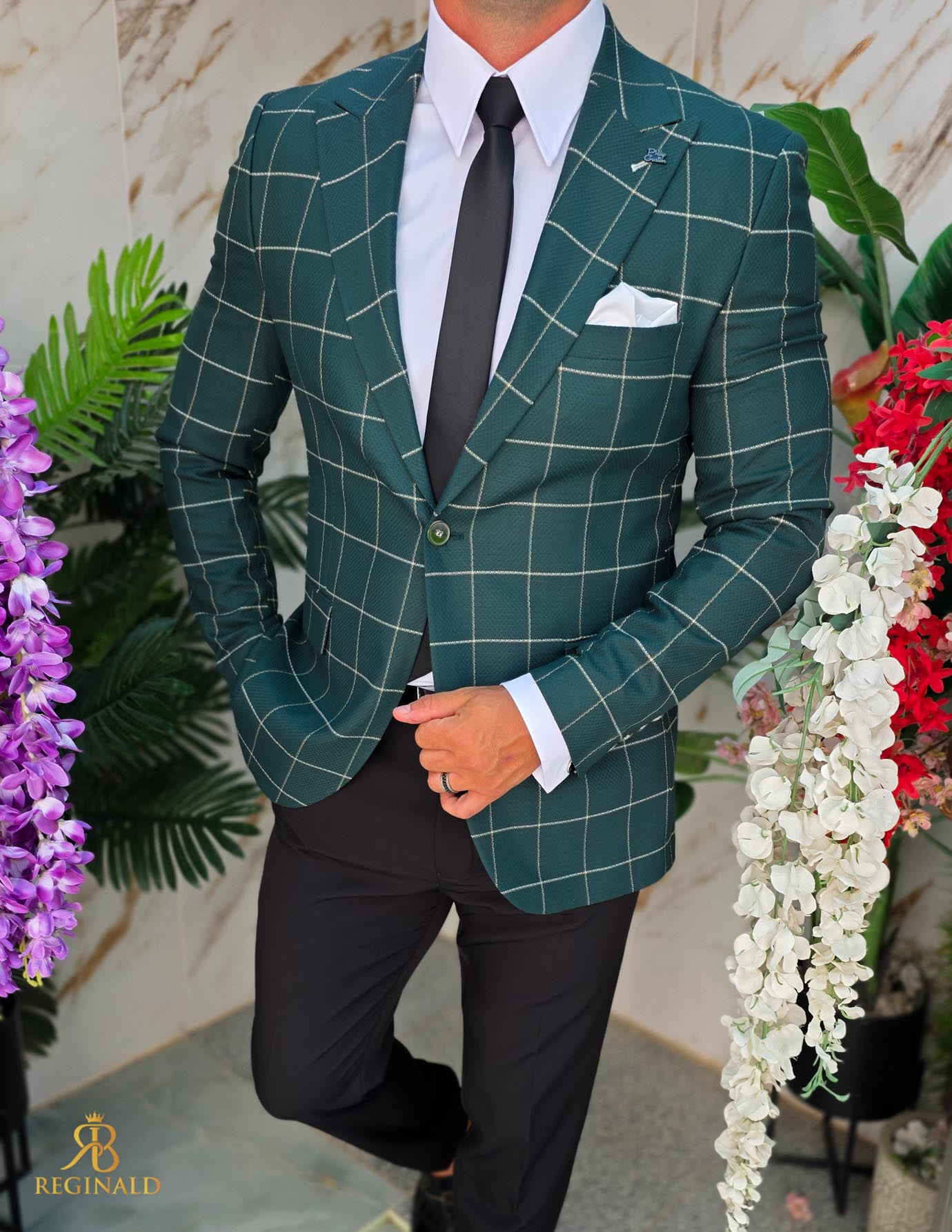 Sacou de bărbați, Slim Fit, Verde in carouri- SC1071 - imagine 2