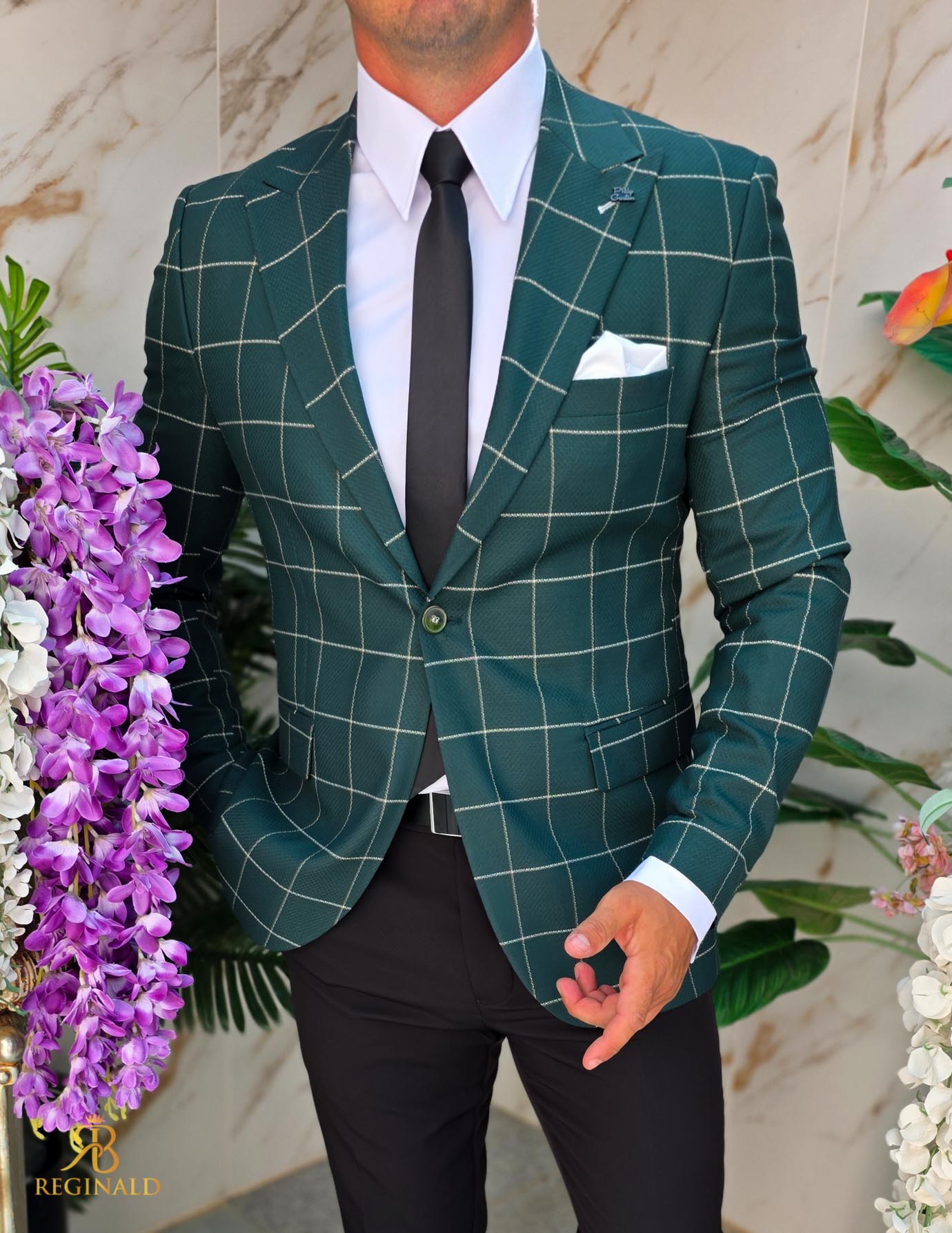 Sacou de bărbați, Slim Fit, Verde in carouri- SC1071 - imagine 5