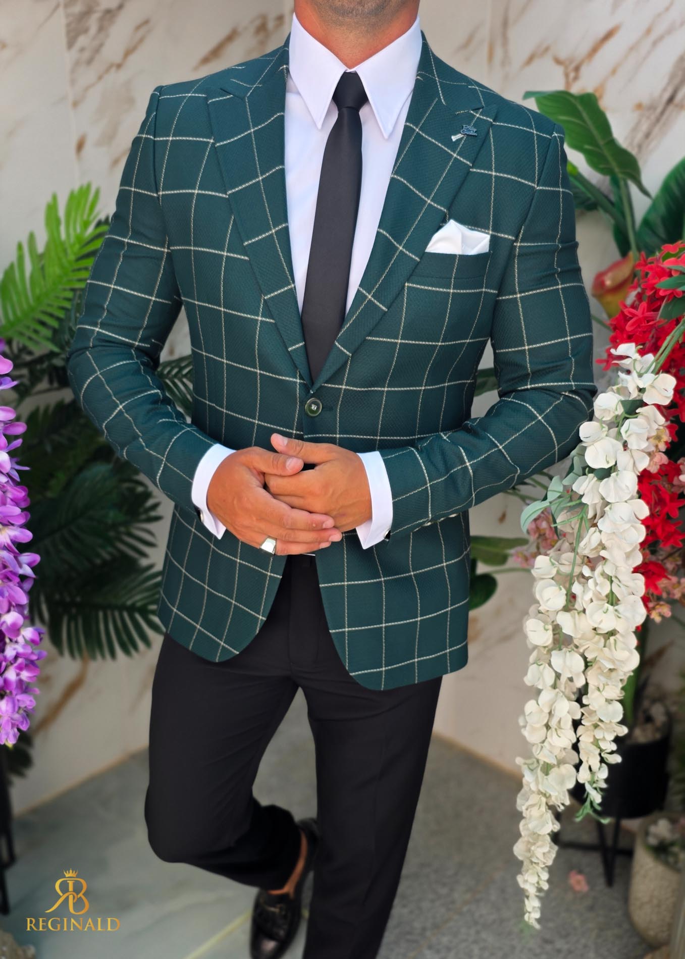 Sacou de bărbați, Slim Fit, Verde in carouri- SC1071 - imagine 4