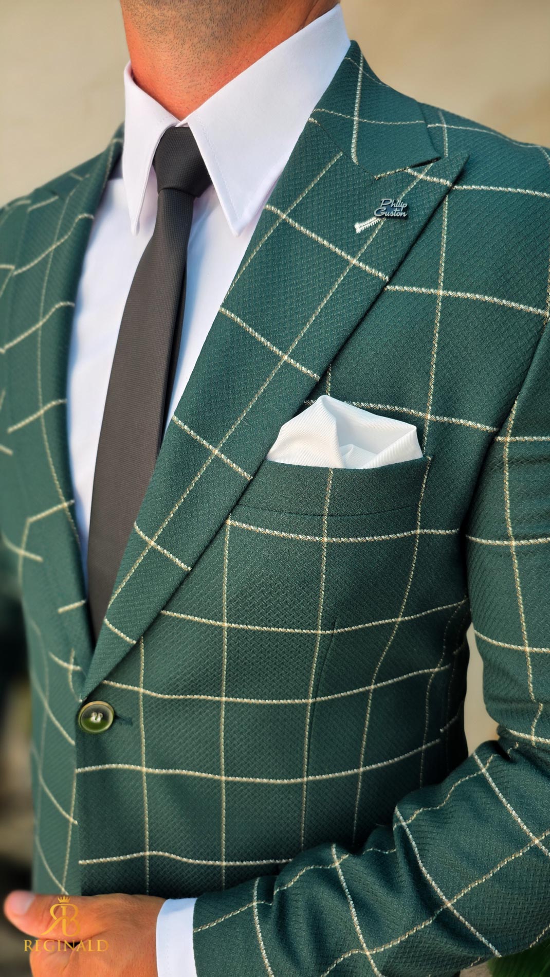 Sacou de bărbați, Slim Fit, Verde in carouri- SC1071 - imagine 6