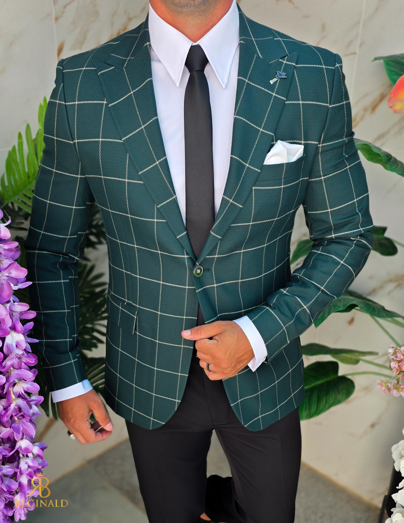 Sacou de bărbați, Slim Fit, Verde in carouri- SC1071 - imagine 3