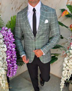 Alternative view of Sacou de bărbați, Slim Fit, Verde deschis in carouri- SC1075