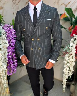 Alternative view of Sacou de bărbați, Slim Fit, Gri cu dungi albe- SC1066
