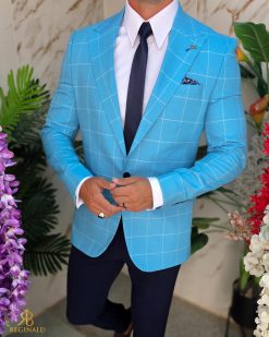 Alternative view of Sacou de bărbați, Slim Fit, Bleu in carouri- SC1081