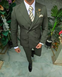 Costum bărbătesc Double-Breasted Slim Fit – Verde Olive - C5322