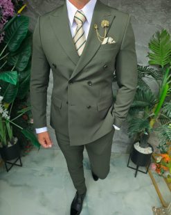 Alternative view of Costum bărbătesc Double-Breasted Slim Fit – Verde Olive - C5322